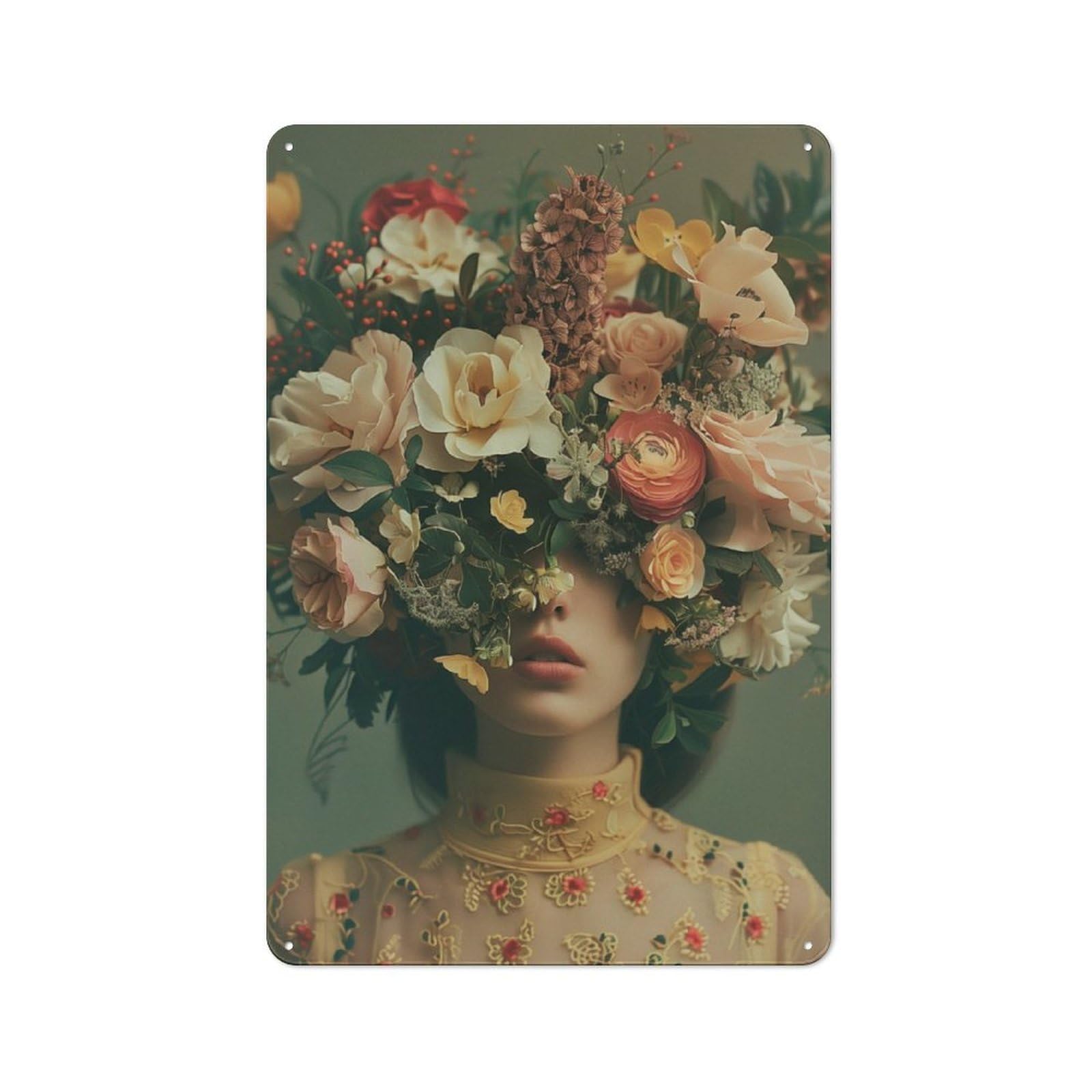 Junmoney Pastel Flowers Woman Art 30X20cm Rustic Metal Sign With For Guest Room Or Hallway, For Vintage Wall Decor Fans, For Metal Sign Collectors