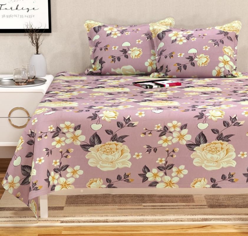 BSB HOME 100% Cotton Feel Bedsheets 200 to 220 tc for Double Bed King Size (90×100 Inch) with 2 Large Size Pillow Covers | Soft & Breathable | Wrinkle-Free | Premium Printed Design – Mistryrose