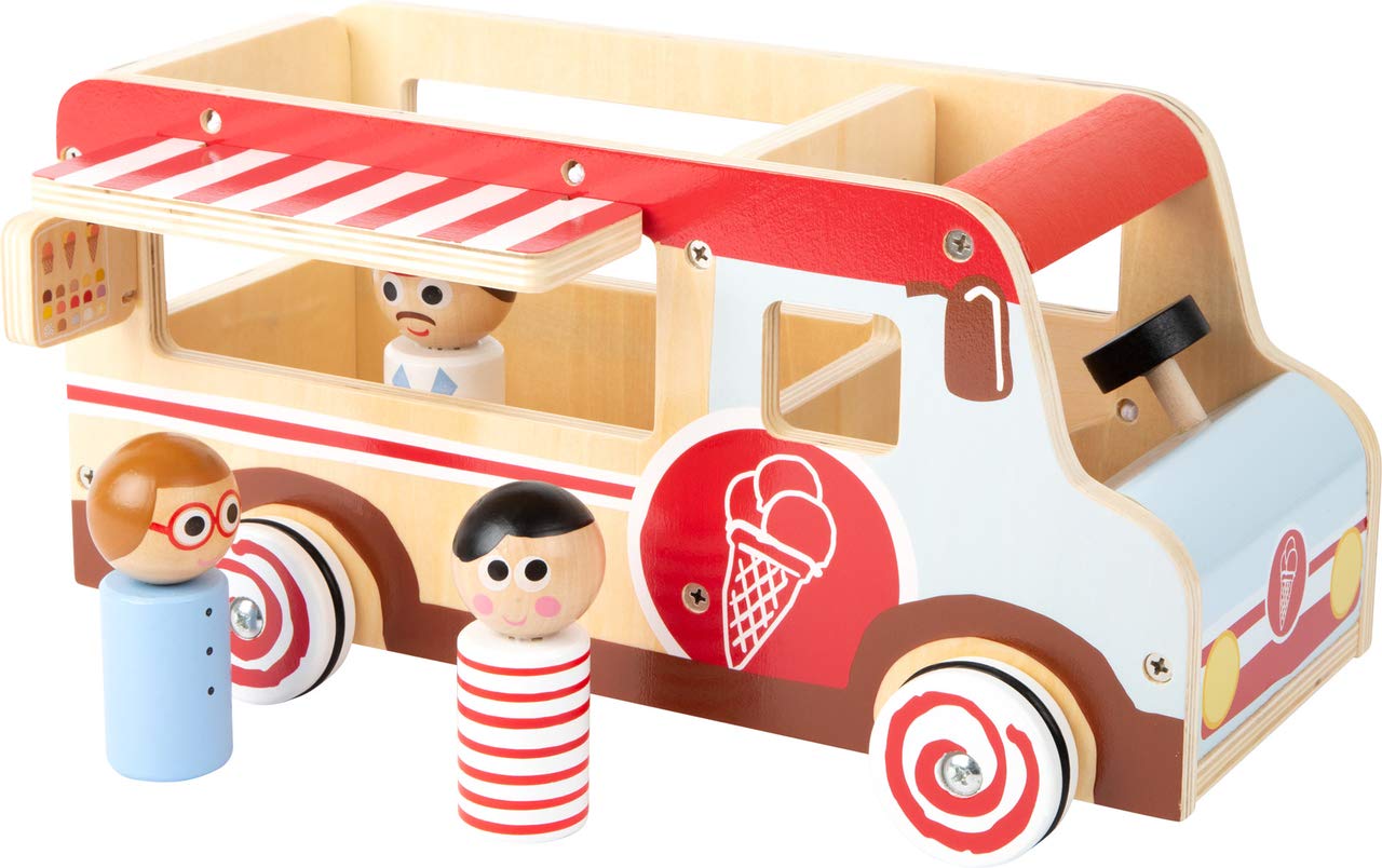 small foot 11457 Großer Eistruck aus Holz, mit Spielfiguren, Klappelementen und Rädern, im Eisdesign, ab 3 Jahren