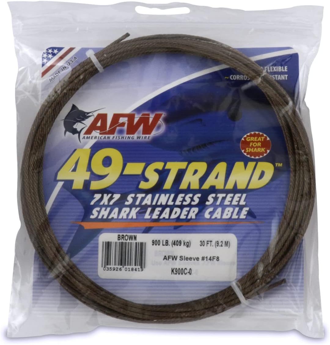 American Fishing Wire 49 Strand, 7x7 Stainless Steel Leader Cable - Strong Heavy Duty Fishing Wire for Shark and Up to 900lb Test