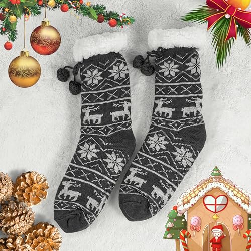 Image of BenSorts Women Thick Christmas Slipper Socks Non Slip Grippers Size 6-10