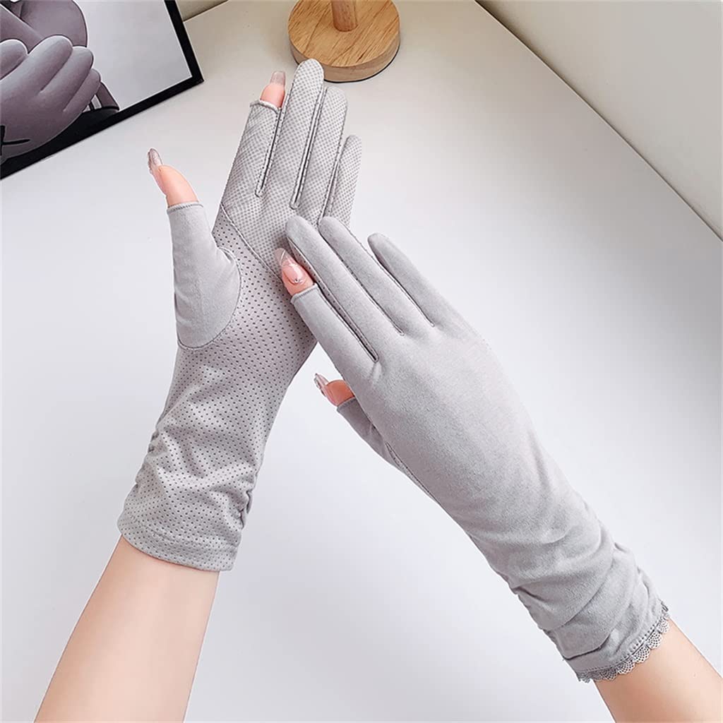 Fingerless Gloves Women's Thin Cotton Riding Elastic Touch Screen Tea Picking Two Half Fingers