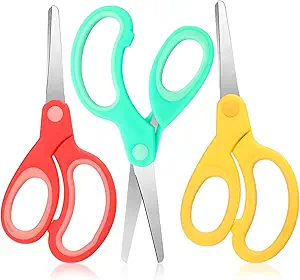 Mudder 3 Pieces Left Handed Scissors Kids Age 8-12 5.9 Inch Back to School Gifts Safety Children Scissors with Blunt Tip Stainless Steel Blades and Grip for Home (Red,Green,Yellow)