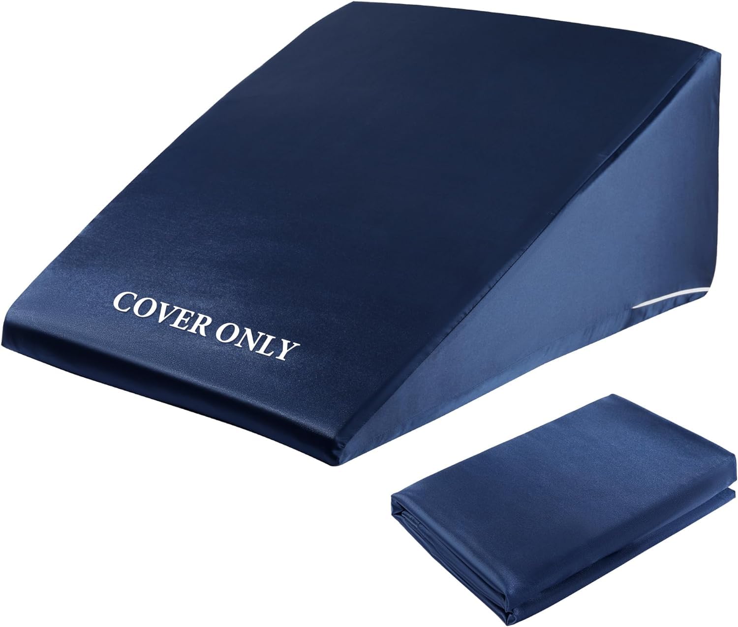 HOMBYS Satin Bed Wedge Pillow Cover Silky &amp; Smooth Wedge Pillowcase 1 Pack 24x24x10.5, Soft &amp; Breathable, Removable &amp; Machine Washable-Zipper Design (Pillow Not Include),(Navy Blue, 24"x24"x10.5")