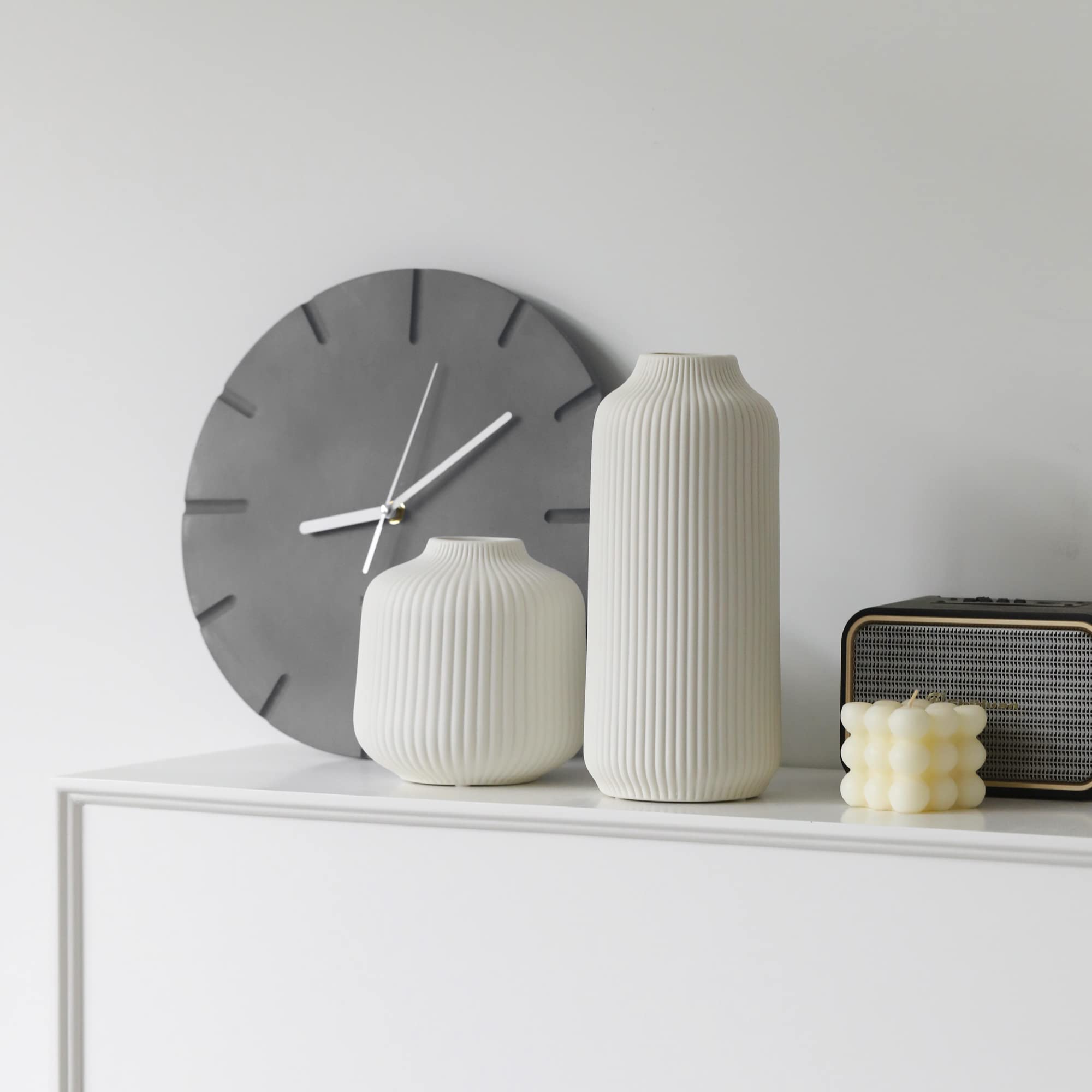 flature Vase en céramique de Style Nordique, Vase Moderne déco pour Herbe de la Pampa, Ensemble de Vases déco bohème en Blanc Mat, Vase pour décorer la Maison de Fleurs fraîches ou séchées, Lot de 2
