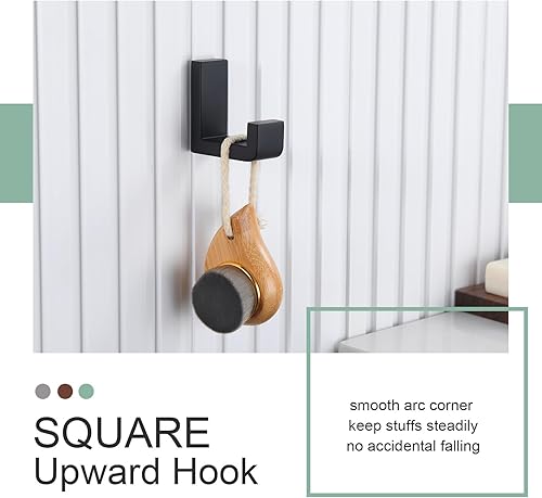 Miniatura 4 de APLusee Gancho doble para toalla y gancho en forma de L, acero inoxidable 304 montado en la pared, accesorios de baño negro mate