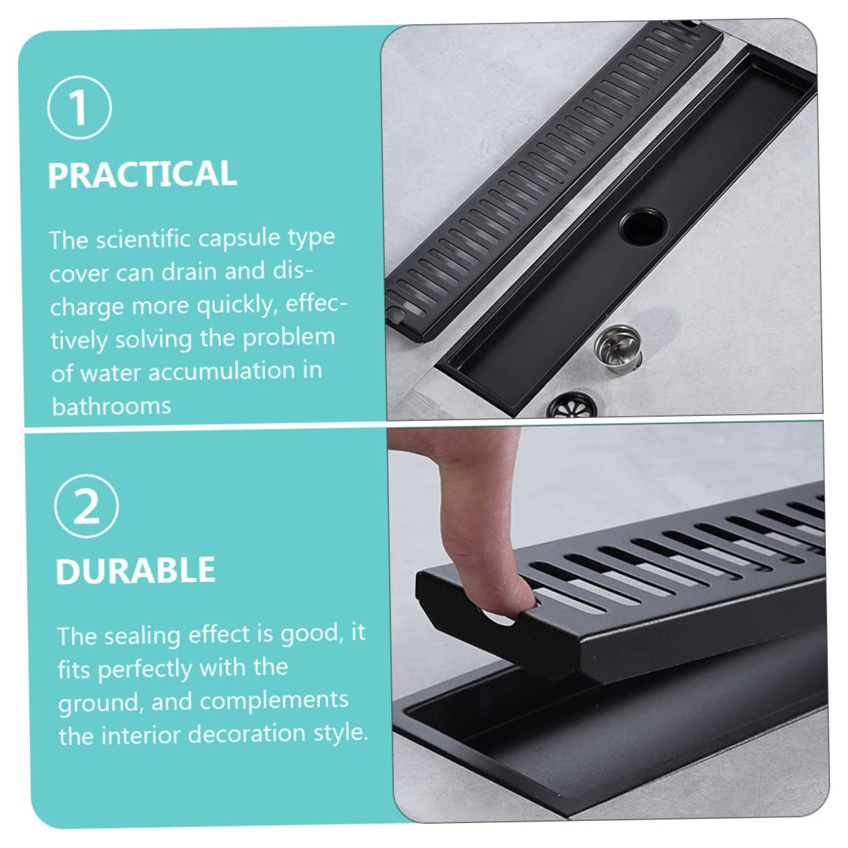 Tofficu Desagüe Filtro Antiolores y Antiobstrucción de Ducha Lineal Rectangular de Acero Inoxidable Negro Drenaje Rápido para Baño