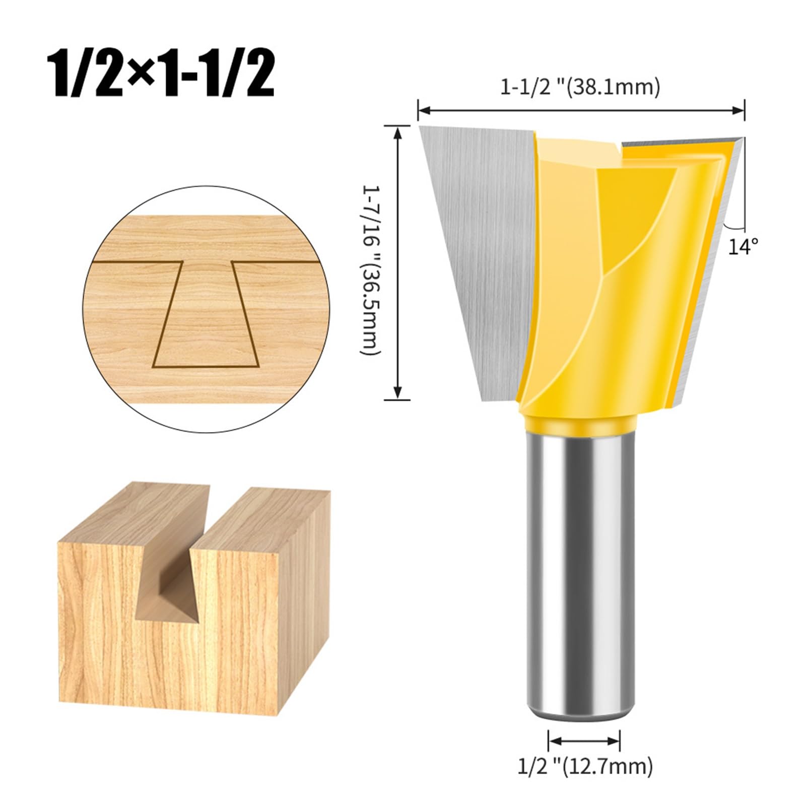 MACHSWON Straight Cut Router Bit Milling Cutter Cutting Dovetail Bit 1/2 Inch Shank,1-1/2" Cut Diameter Wood Cutting Trimming Cutter Double Flute Straight Grooving Bits for Woodworking Dovetail Bit - Image 2