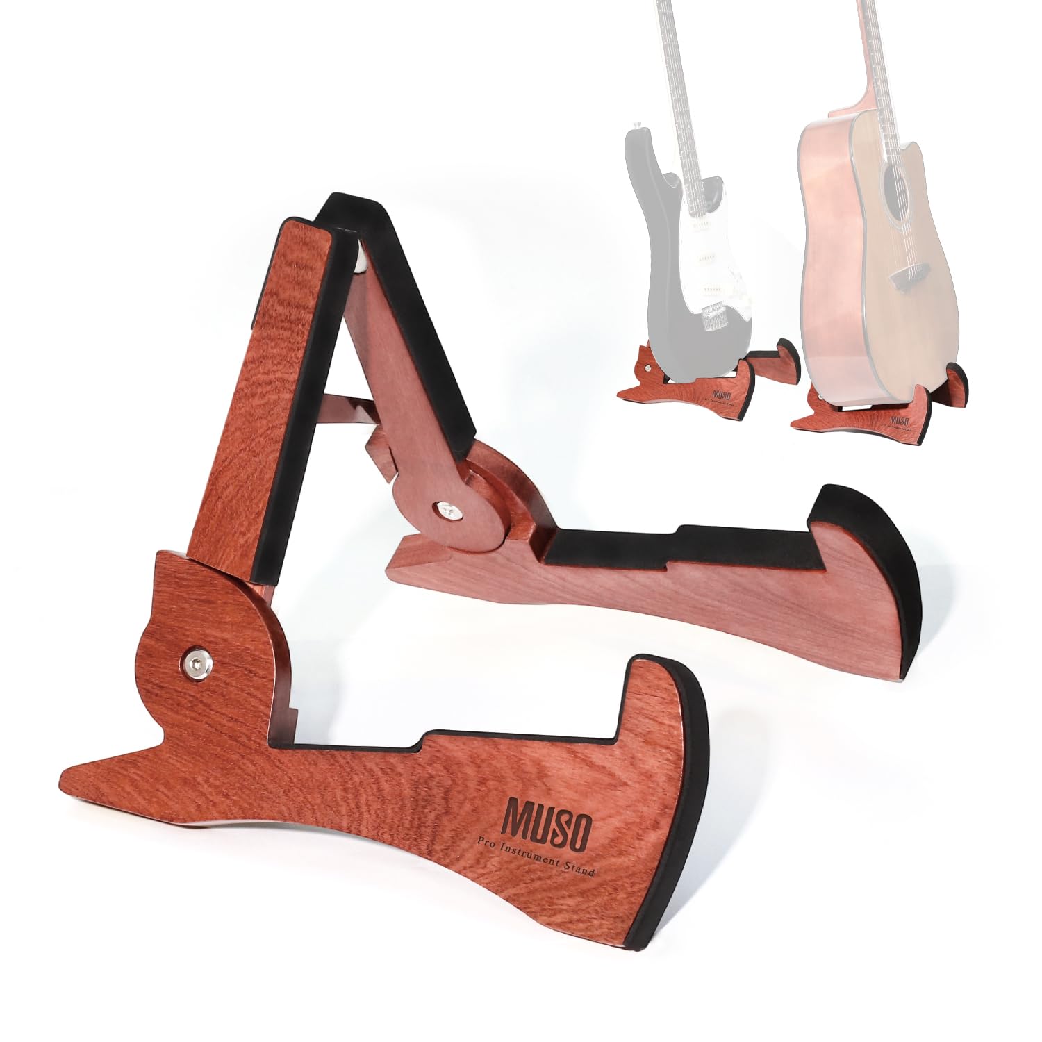 Muso Rosewood Folded Guitar Stand, Natural Wood, Rabbit-Shape, Lightweight And Portable, For Guitar, Bass,Ukulele, Banjo,Cello, Viola,Violin And Mandolin (Rose Wood)