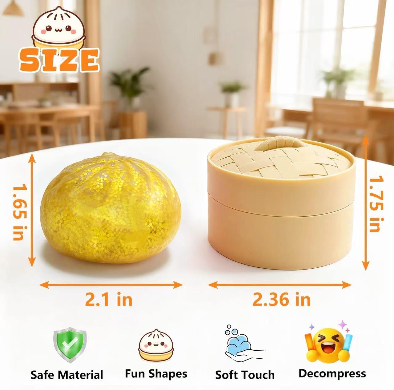 2 Pcs 2.1" Mini Glitter Dumpling Squishy Toy , Color of Glitter Gold and Glitter Pink, Cute Kawaii Stress Relief Squishies, Fun Sensory Fidget Toys for Kids and Adults, Collectible Desk Decor Gift