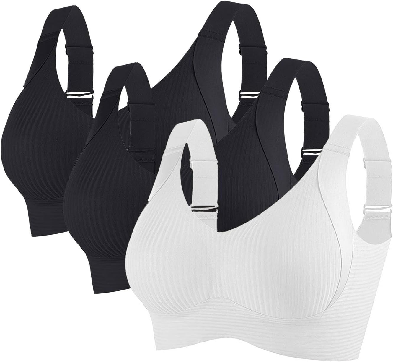 3 Pack Sport Bras for Women UK Full Coverage Seamless Bralettes Soft Breathable Lingerie Push Up Sports Underwear Ladies Bra Adjustable Stretch Everyday Bra