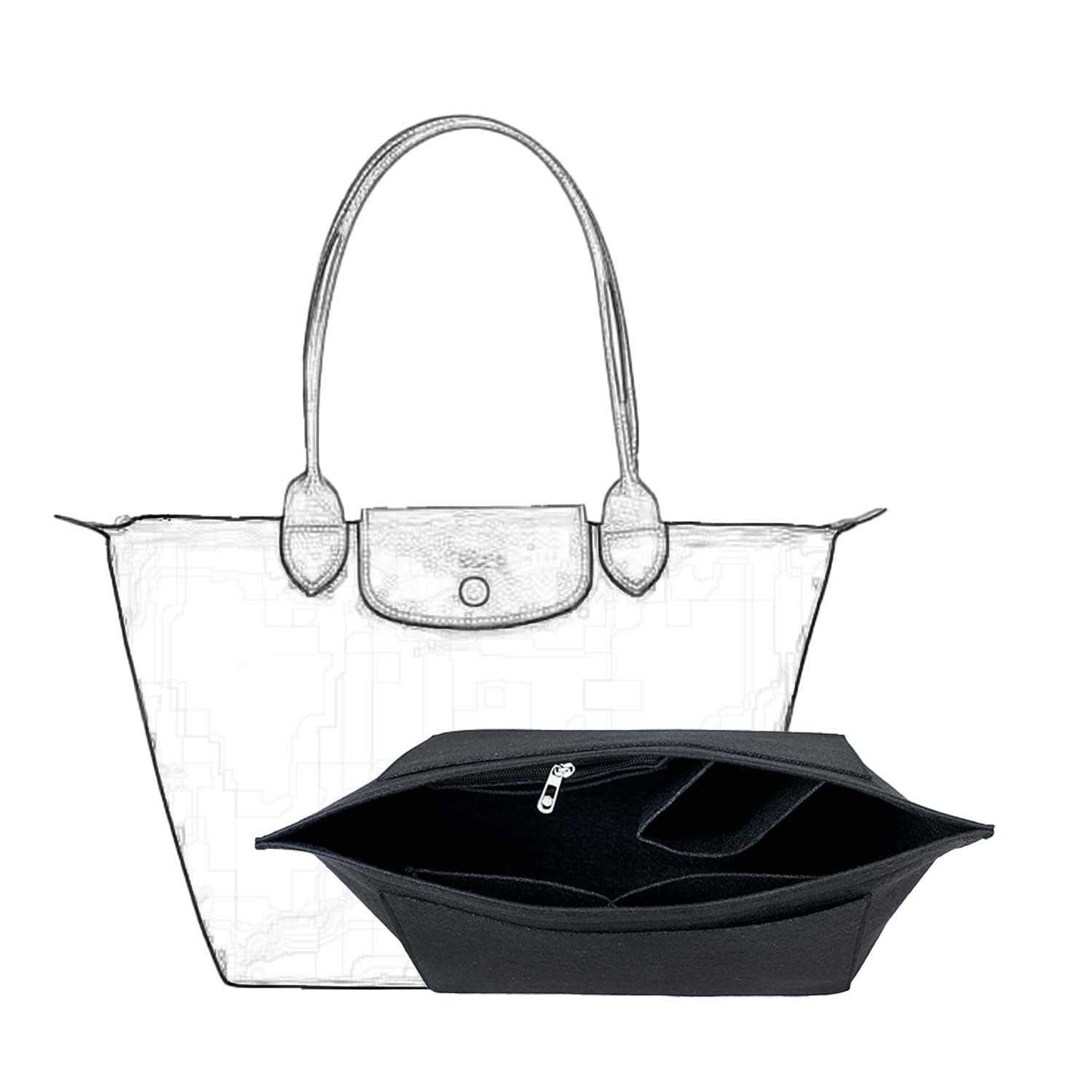 D.DUO Purse Organizer, Multi-Pocket Felt Handbag Organizer, Folding Tote Bag organizer insert for Insert Wallet Organizer Suitable for Longchamp (