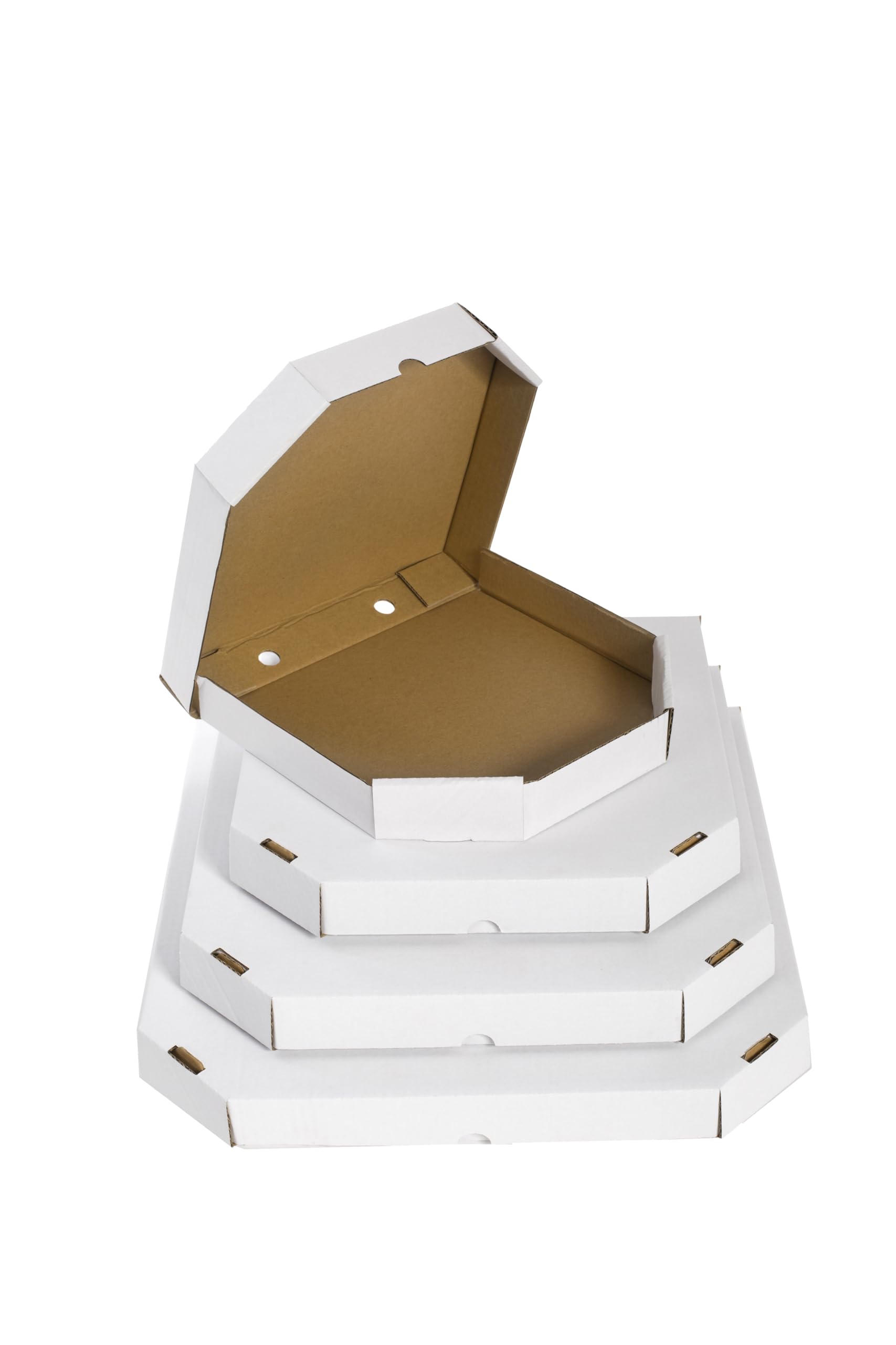 50 Stück PIZZAKARTON PIZZASCHACHTEL 500X500X40 mm INNENMASS WEISS 1-wellig 5eckig NEU