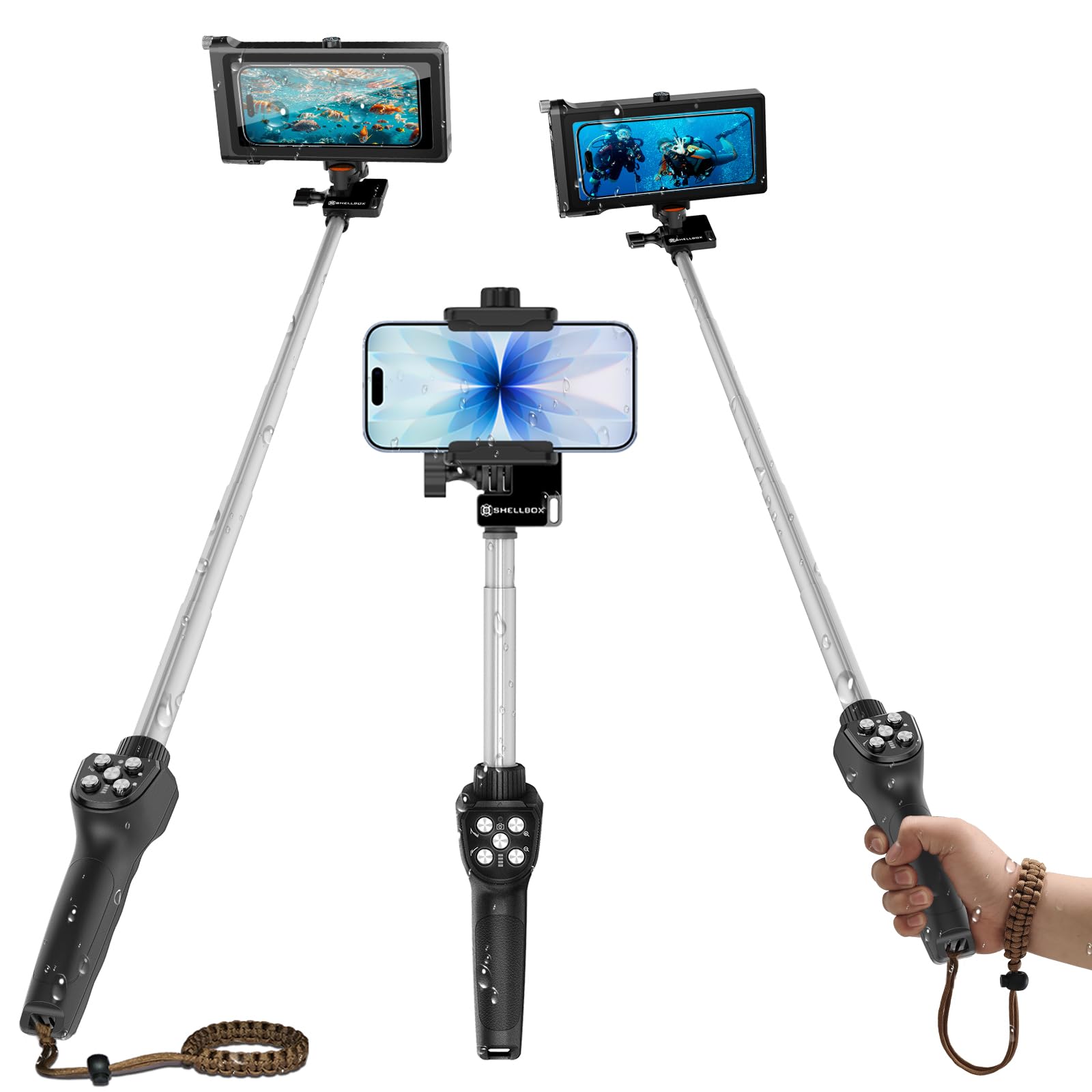 Bastone per selfie impermeabile con custodia per telefono, custodia subacquea professionale per telefono con bastone ricaricabile (2° bastone per selfie impermeabile)