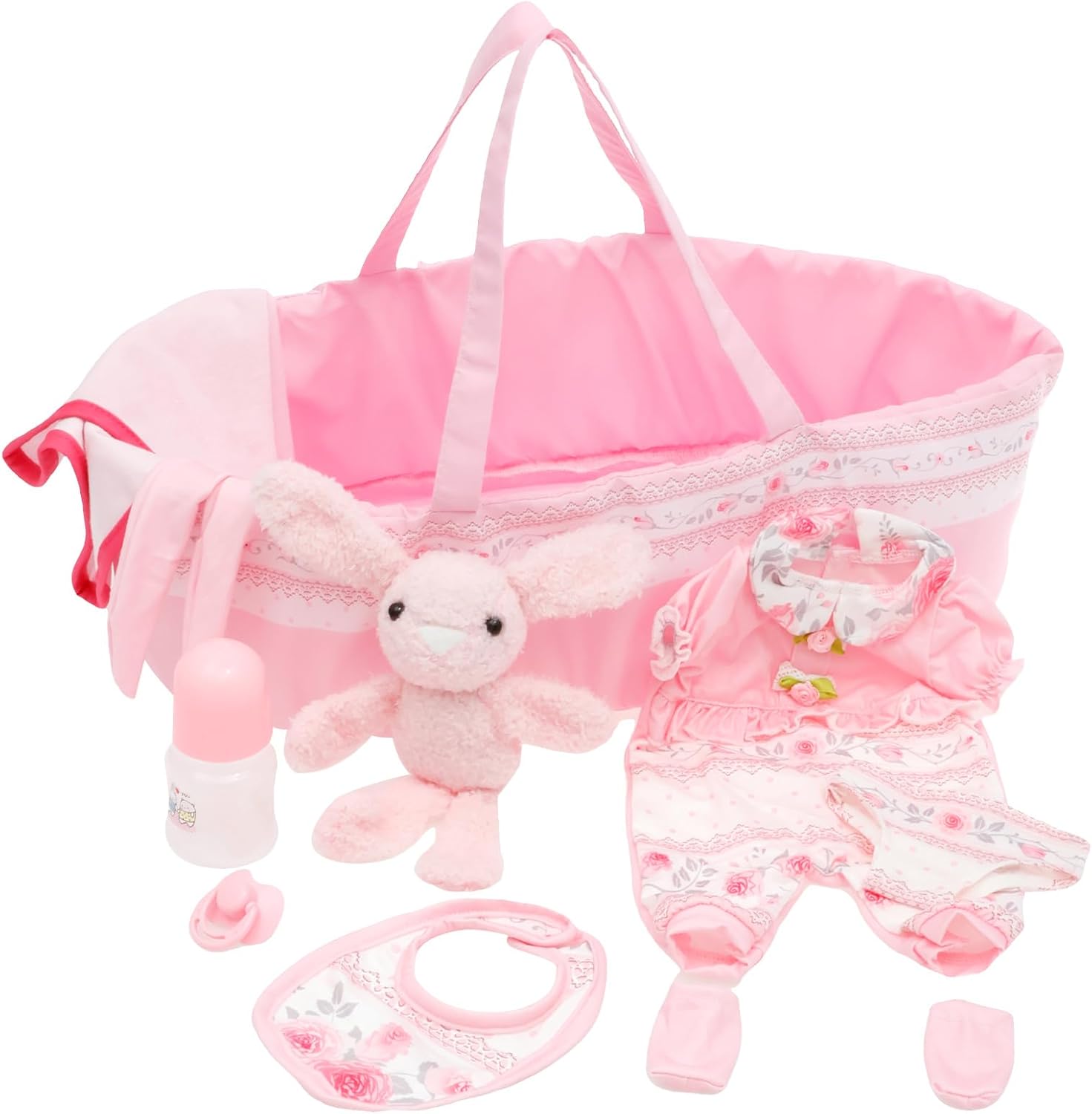 NZWBSHSSP 10 Pcs Reborn Dolls Accessories with Bassinet Baby Doll Clothes Accessories Set for 17-22 In Newborn Babies Doll Girls Set with Bassinet Diaper Feeding Bottle for Children Toddler Girl