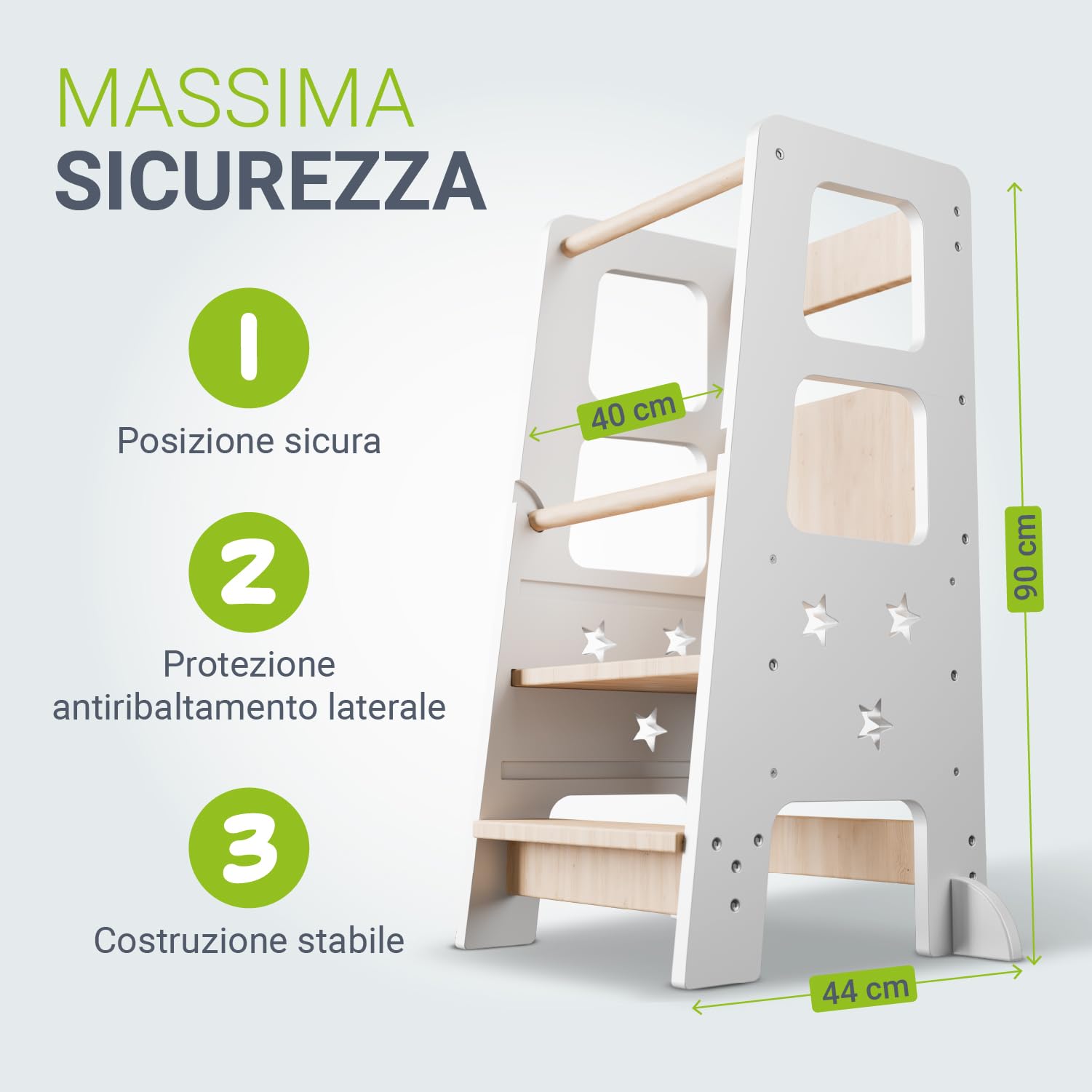 Juskys torre didattica Henny per bambini 1 anno Montessoriana tripla regolazione altezza antiribaltamento sgabello cucina bianco