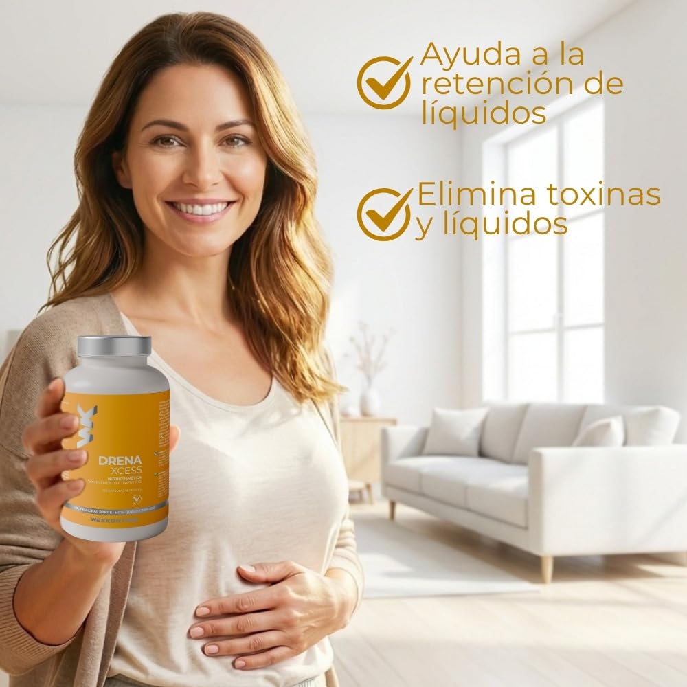Drena Xcess Anticelulítico, Drenante, Détox para la Retención de Líquidos con Alcachofa, Vinagre de Manzana, Pimienta Negra y Vitamina b6. Diurético para Control de Peso y Piernas Cansadas
