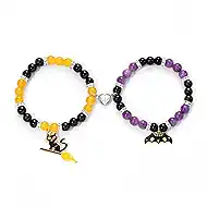 Matching Bracelets for Women Teens, 2 Pcs Beaded Bracelets with Pumpkin Bat Ghost Grim Reaper Charm Accessories Halloween Party Christmas Gifts Jewelry