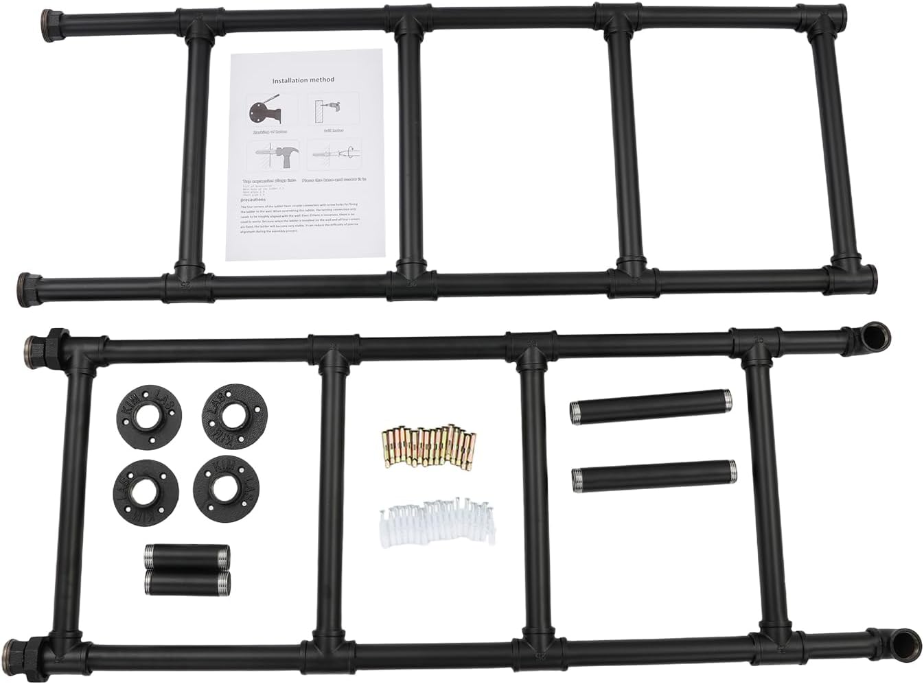 Black Wall Mounted Steel Ladder for Egress Window Well & Loft, Heavy Duty Metal Step Ladder for Basement, Attic, Bunk Bed, RV & Dorm, Indoor Outdoor Climb Use (8-Step/7.87FT)