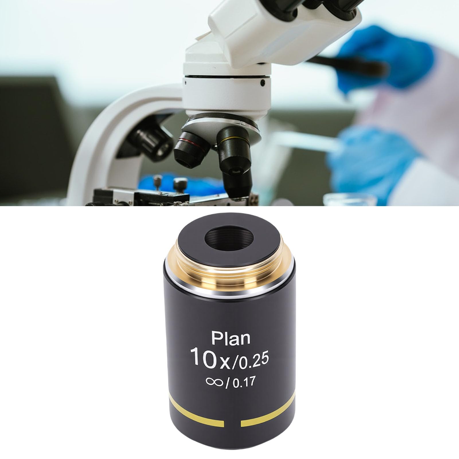 Lente Objetivo RMS de Rosca de 20,2 Mm, Lente Objetivo Plan Infinity para Microscopio Biológico, Aleación de Aluminio y Material de Vidrio óptico, Amplio Campo de Visión con (10X)