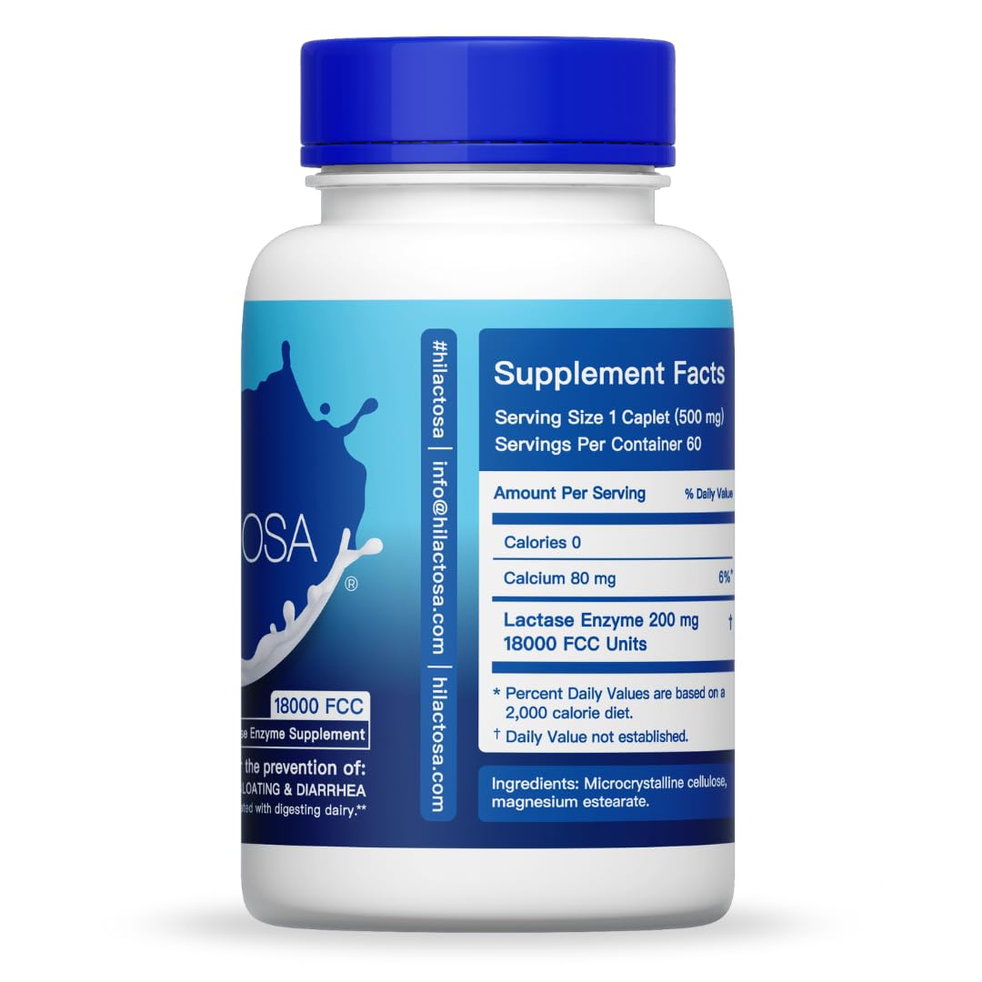 18,000FCC Pill with 60 caplets. Extra Strength Lactose Intolerance Enzyme Dairy Pill, Extra Thin, Portable, Easy Swallow. Works with Popcorn, Yogurt, Cheese, Seeds, Milk, Beans & More. — Amazon image 2