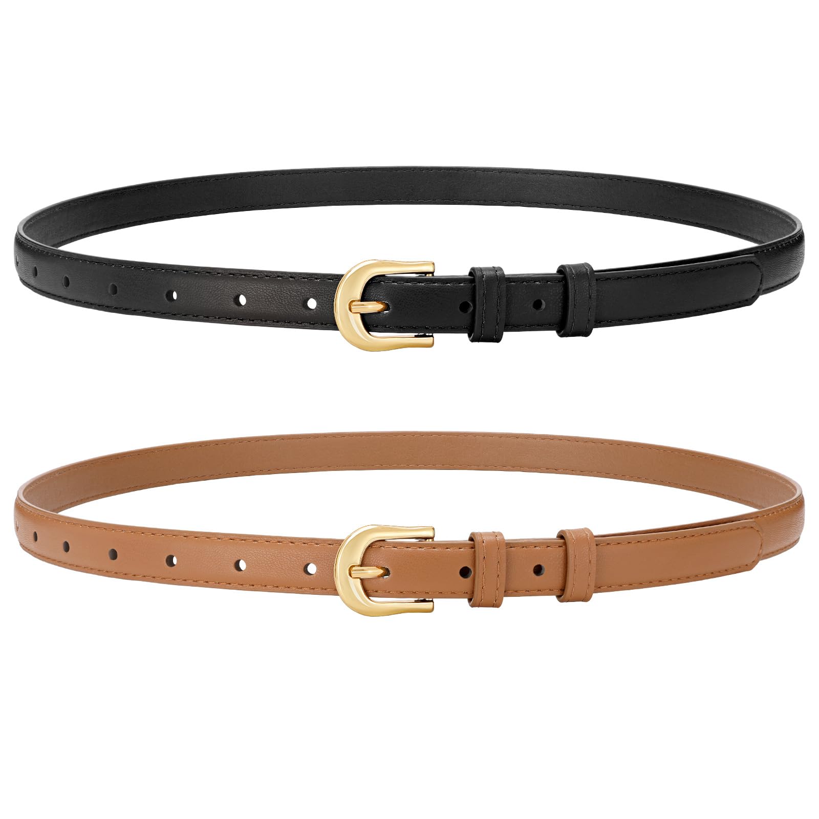 XZQTIVE 2 Pack 0 71 Women Skinny Leather Belts for Jeans Dress Pants Thin Black Brown Belt for
