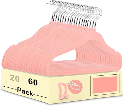 Paquete de 60 perchas de terciopelo rosa, perchas antideslizantes de fieltro para niños, perchas para ropa que ahorran espacio, perchas flocadas