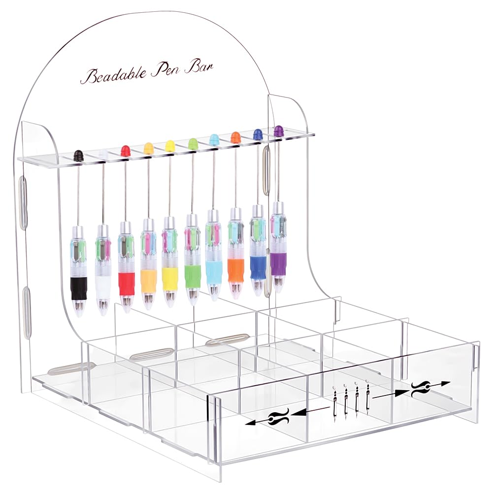 NBEADS Beadable - Espositore per penne in acrilico, con vassoio di ordinamento, 10 scomparti con 9 scomparti, per fai da te, casa, ufficio, scrivania, materiale scolastico
