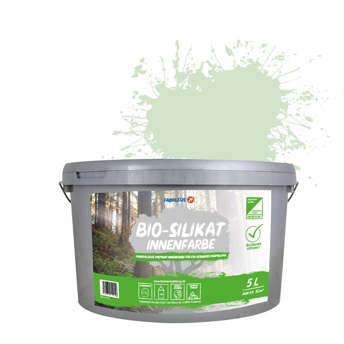 Bio-Silikat Innenfarbe Color 5L Pastell Grün, Wandfarbe, Silikatfarbe innen, für Allergiker empfohlen