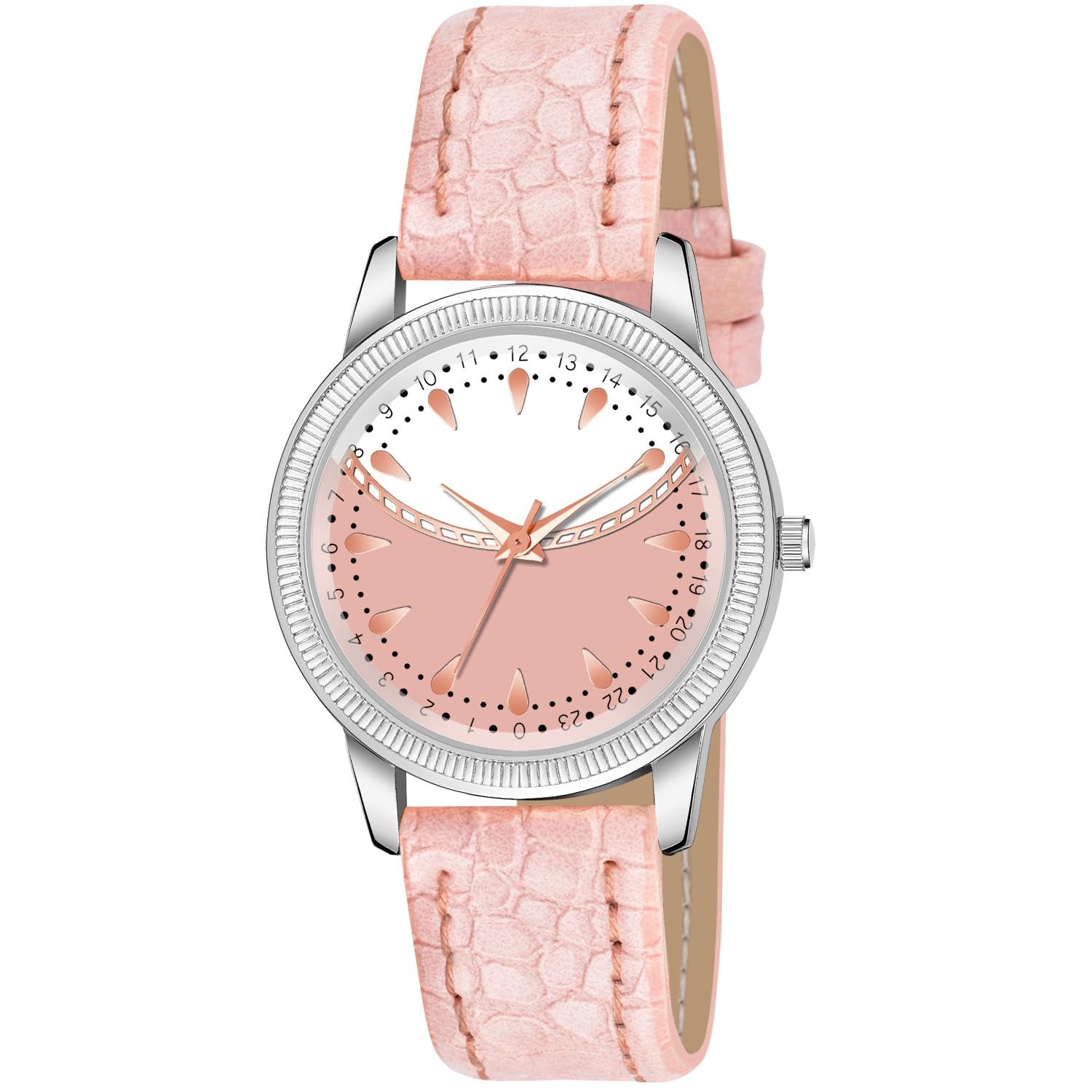 KIARVI GALLERY New Disigner Sun-Rise Silver dial Leather Strap Analog Watch for Girls and Women(White) (Pink) (B0CST2R757) Amazon Price History, Amazon Price Tracker