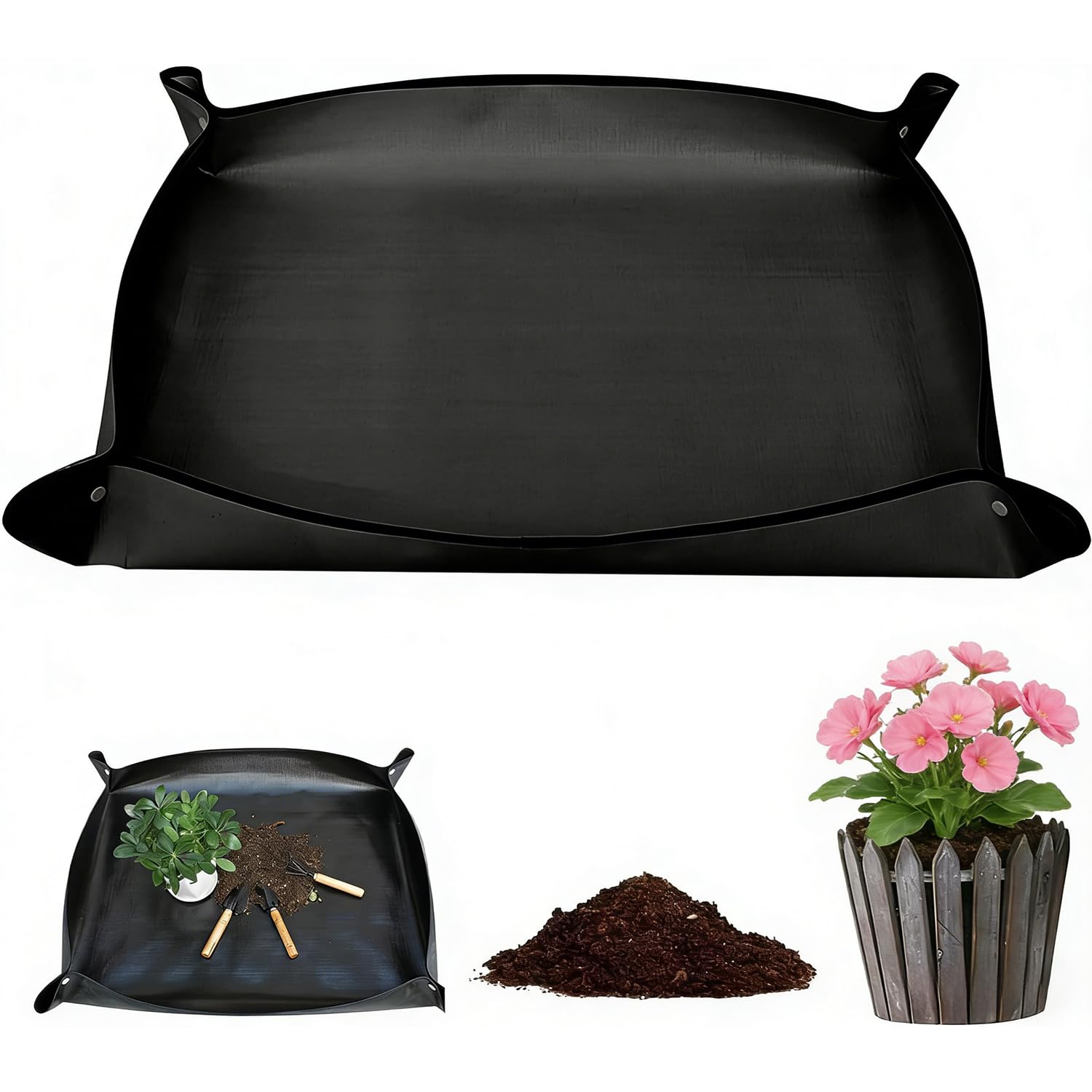 KIMHOME Waterproof Gardening Mat, Foldable Potting Tray, Large Repotting Surface for Plants, Black Transplanting Base (100x150 cm)