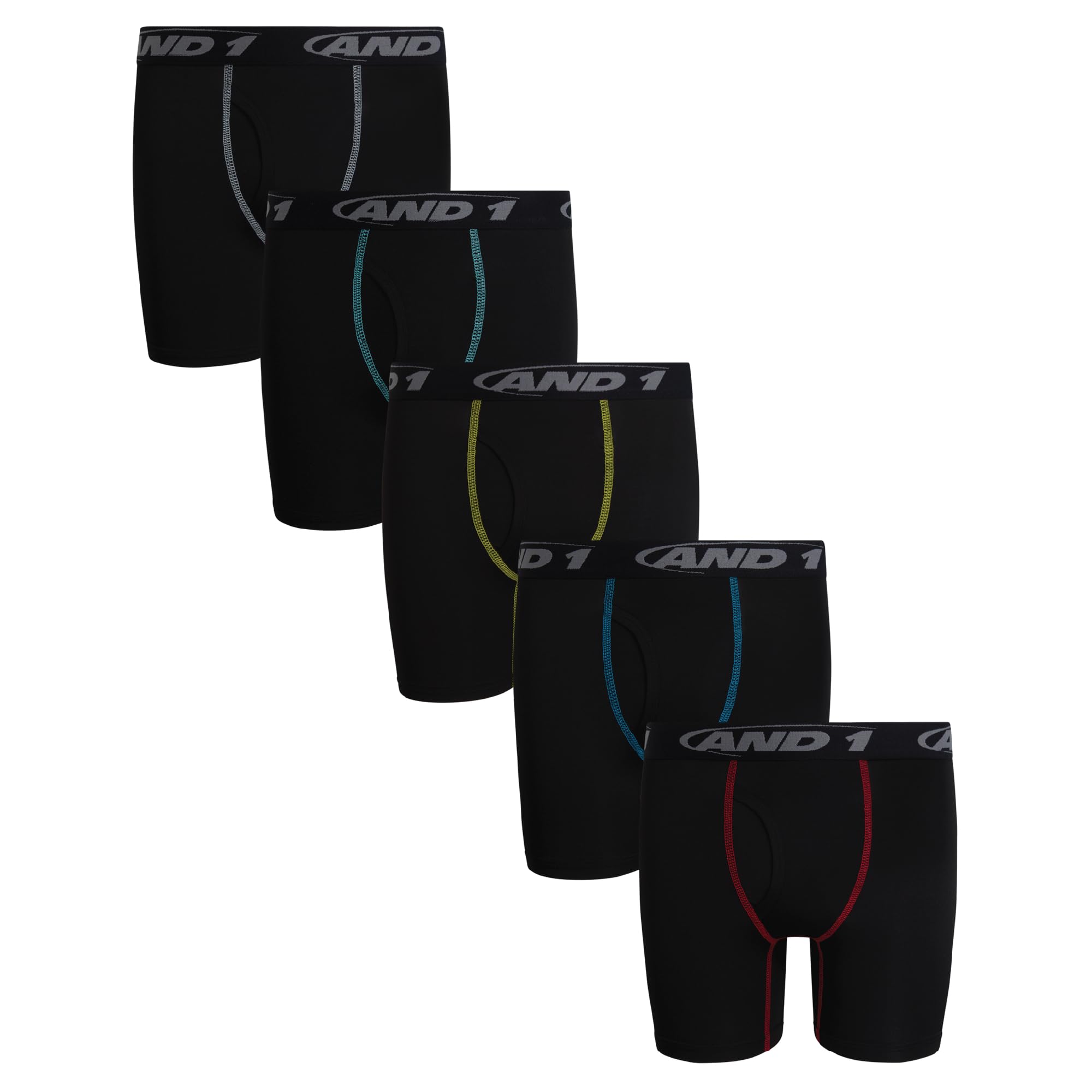 AND1 Boys Boxer Briefs - 5 Pack Performance Boys Underwear Boxer Briefs with Functional Fly Pouch 5 Inseam