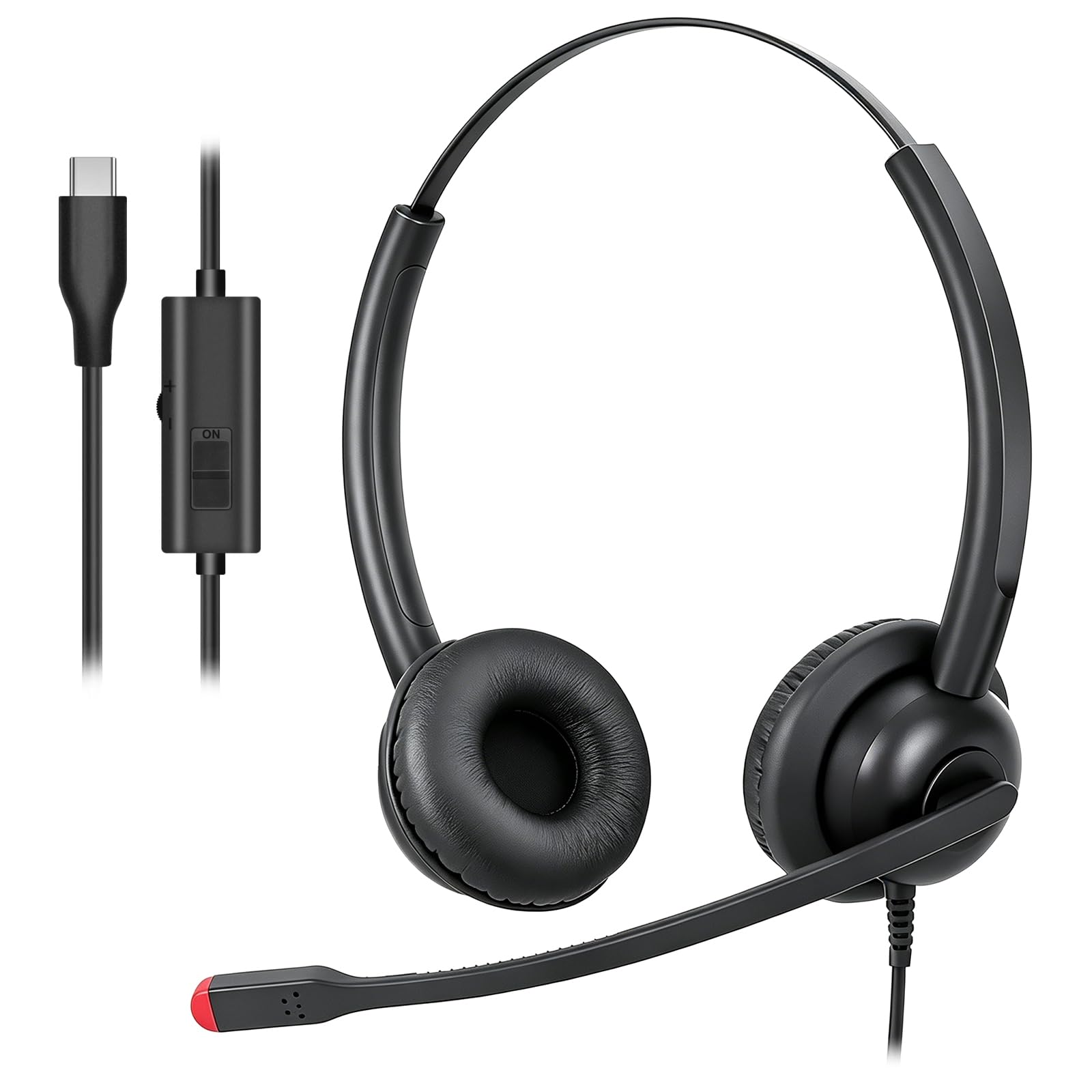 Callez Zestaw słuchawkowy USB-C z mikrofonem z redukcją szumów, zestaw słuchawkowy typu C do iPhone 17/16/15 Samsung telefon komórkowy laptop Mac tablet, przewodowe słuchawki PC do zespołów, Zoom