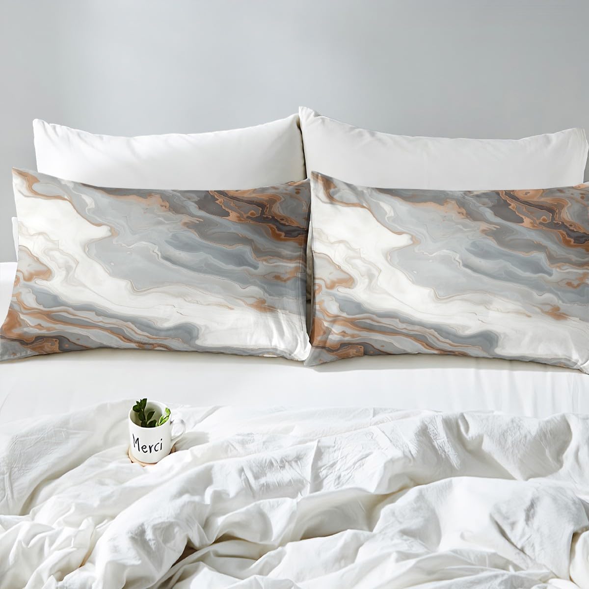 Erosebridal Gray Watercolor Fitted Sheet Brown Marbling Bed Sheets Queen Size, Mountain Fluid Sheets Grey Foil Print Glitter Bedding, Modern Abstract Art Bed Set Microfiber (Deep Pocket)