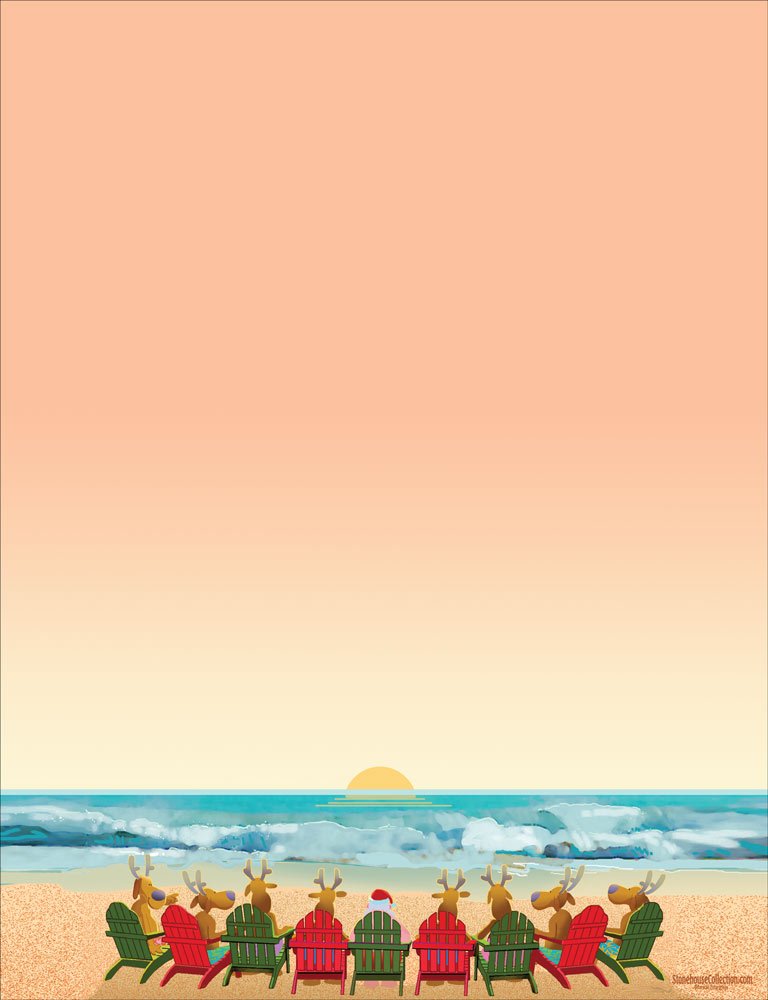 Beach Holiday Stationery - 8.5 x 11 - 60 Christmas Letterhead Sheets