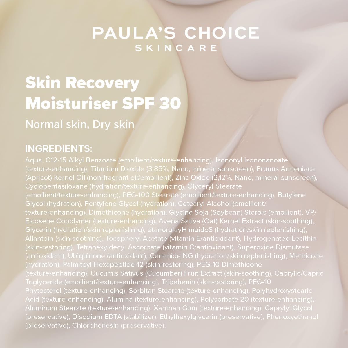 Paula's Choice Skin Recovery Crema Ricca con SPF 30, Pelle Secca, 60 ml | Crema Idratante Viso e Delicata Protezione Solare - Riduce Rossori e Macchie & Nutre la Pelle Secca - con Ossido di Zinco