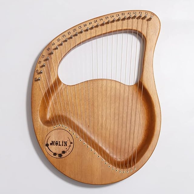 24 Strings Lyre Harp, Mahogany Lyre Harp with Durable Gig Bag and Tuning Wrench, Musical Instrument for Adult/Kids (Color : Burlywood)