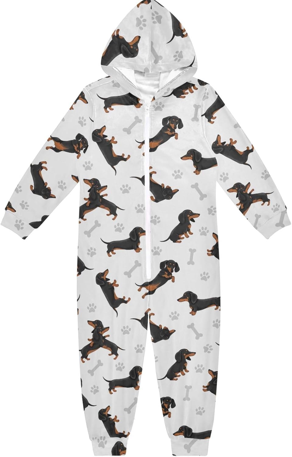 Cute Dachshund Dogs White Unisex Kids' Onesie One-Piece Hooded Jumpsuit Novelty Cosplay Halloween Christmas Costume