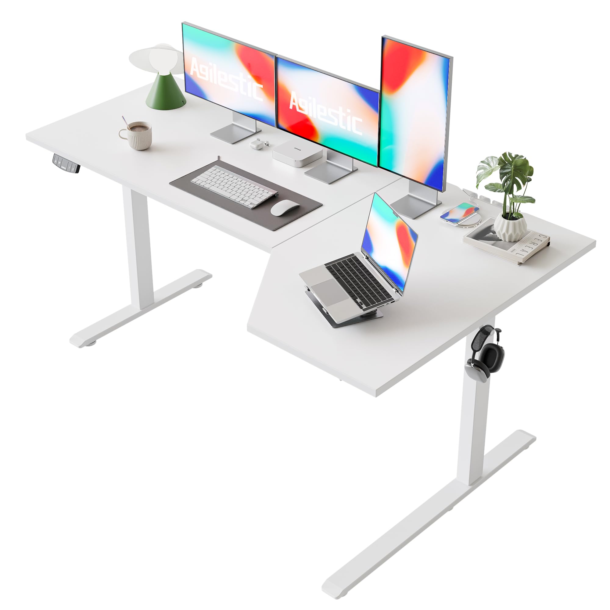Agilestic 63 x 35 Inch Corner L Shaped Electric Standing Desk, White