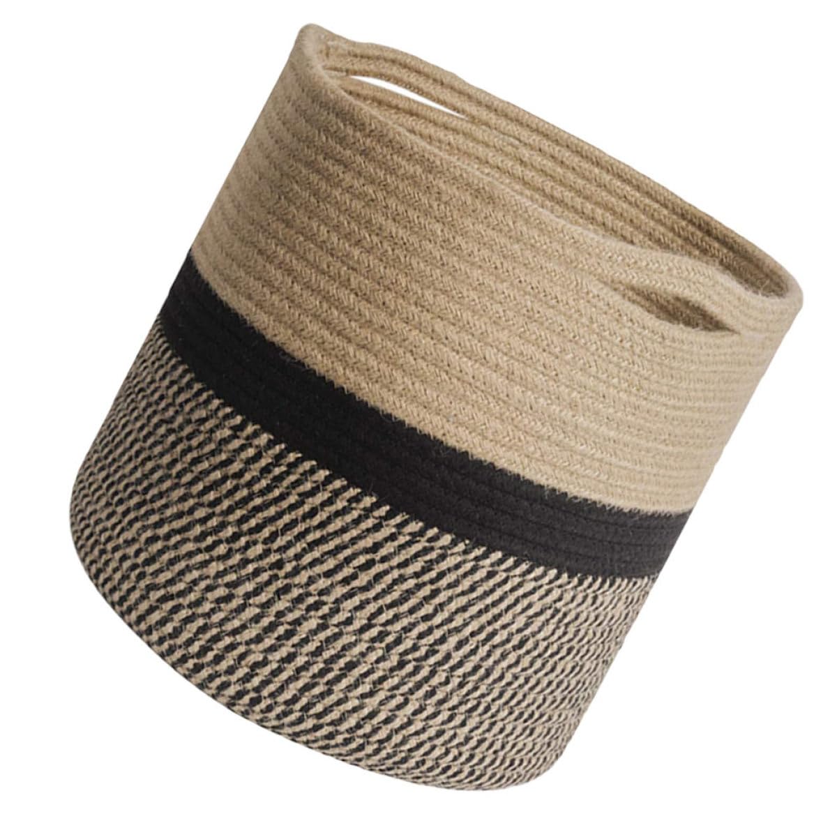 KICHOUSE Cesta de Almacenamiento Redonda de 30 Cm, Cesta Organizadora de Algodón Trenzado en Amarillo y Negro para Ropa Sucia y Artículos del Hogar, Contenedor Práctico para Baño