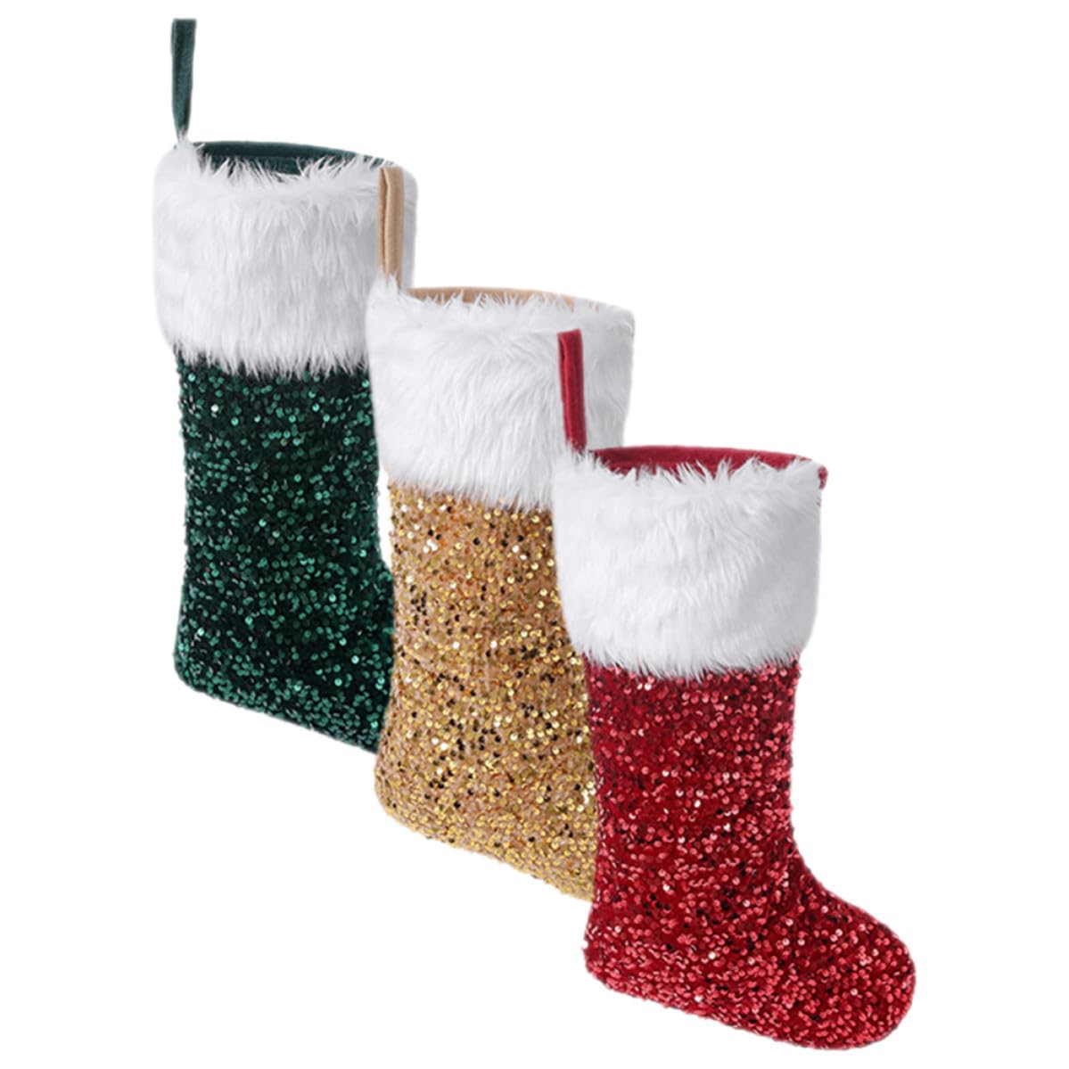 Chaussettes de Noël Alasum et pochette bonbons pailletée | Décoration de fête lot de 3