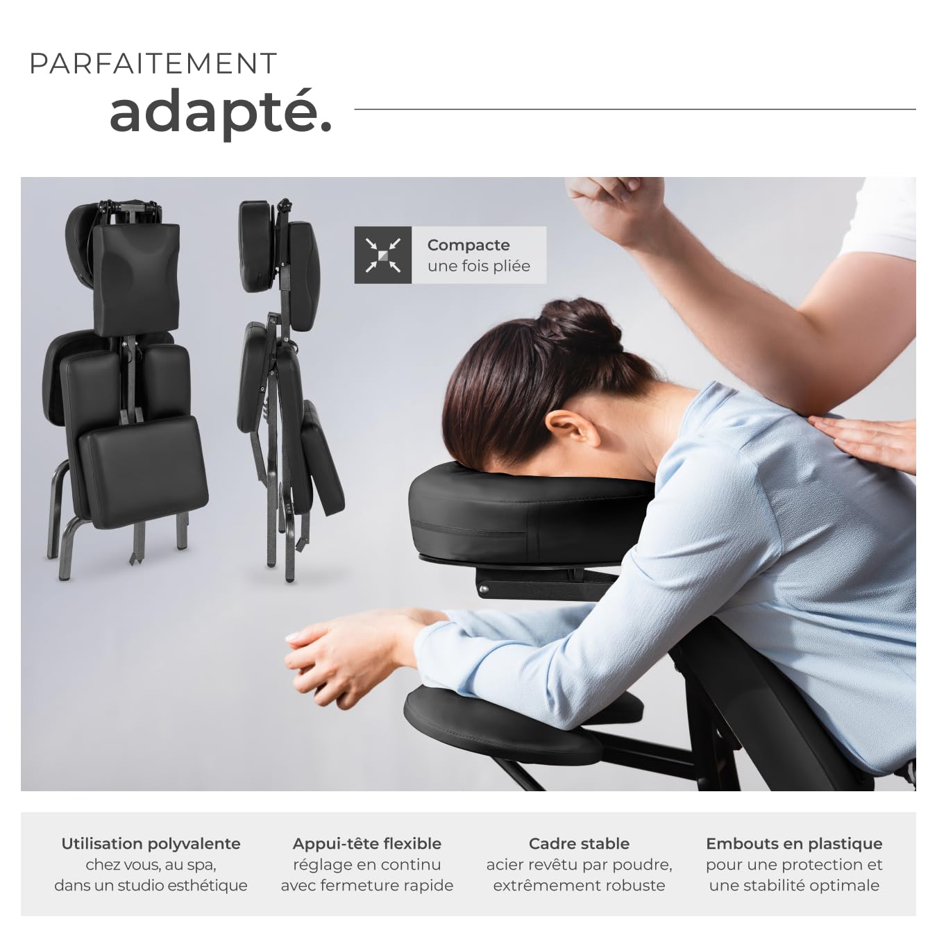 tectake® Chaise de Massage Fauteuil Tabouret Pliable Tabouret Ergonomique Rembourrage Extra-épais, Sac de Transport, Massage Dos cervicales et Cou Tete Visage Pieds