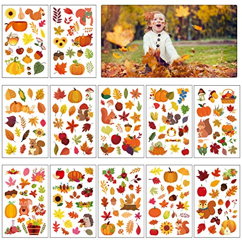 LANMOK 193 piezas Pegatinas de Tatuaje Acción de Gracias Tatuajes Temporales Infantiles Calabazas Calcamonias para Niños Tatuajes Otoño Regalo de Cosecha Premios de Clases Carnaval Halloween