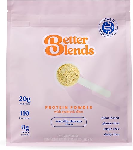 Proteína vegana en polvo con fibra prebiótica, apta para el intestino, bajo FODMAP, sin gluten, sin lácteos, sin goma, sin azúcar, sin soja, 20