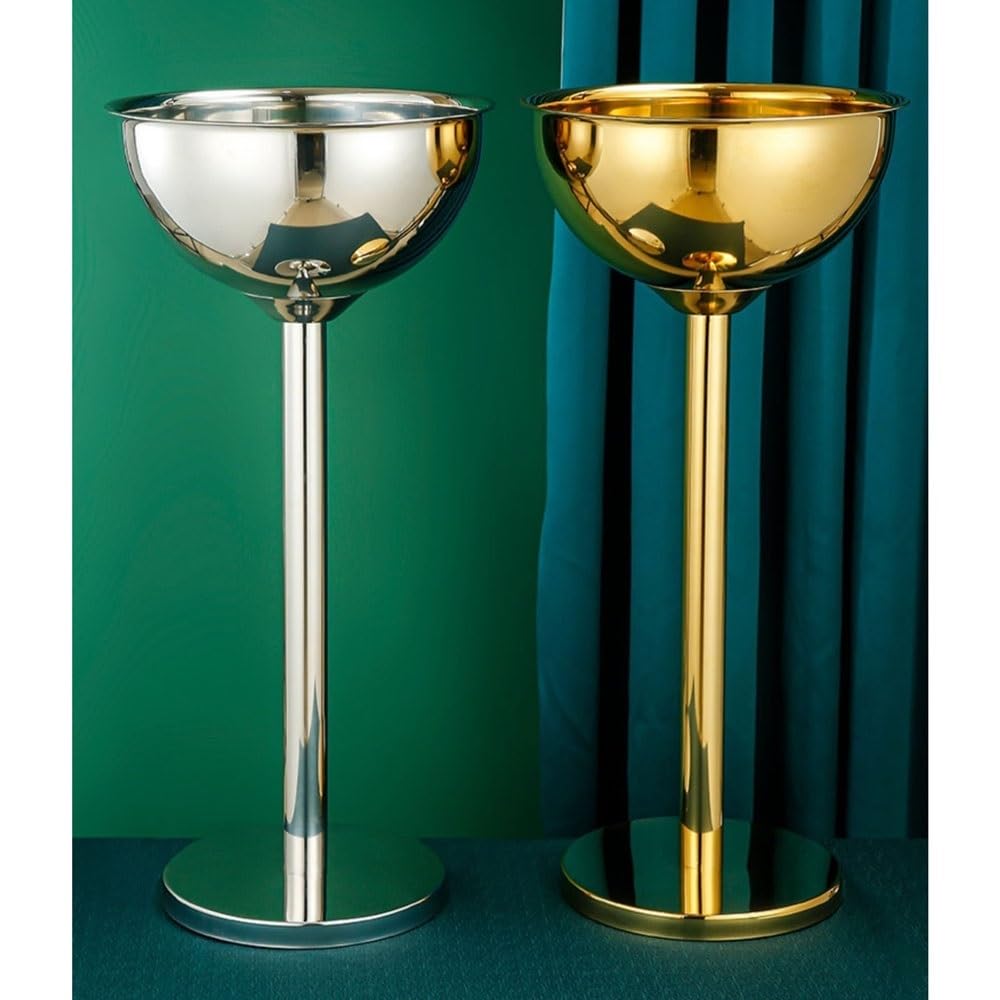 Cubo de Hielo Cubo de Vino Hielo for Fiesta en casa, Cubo Vertical Acero Inoxidable, for champán, Lavabo Grueso for al Aire Libre Cubo de Hielo frío para Barra(Gold)