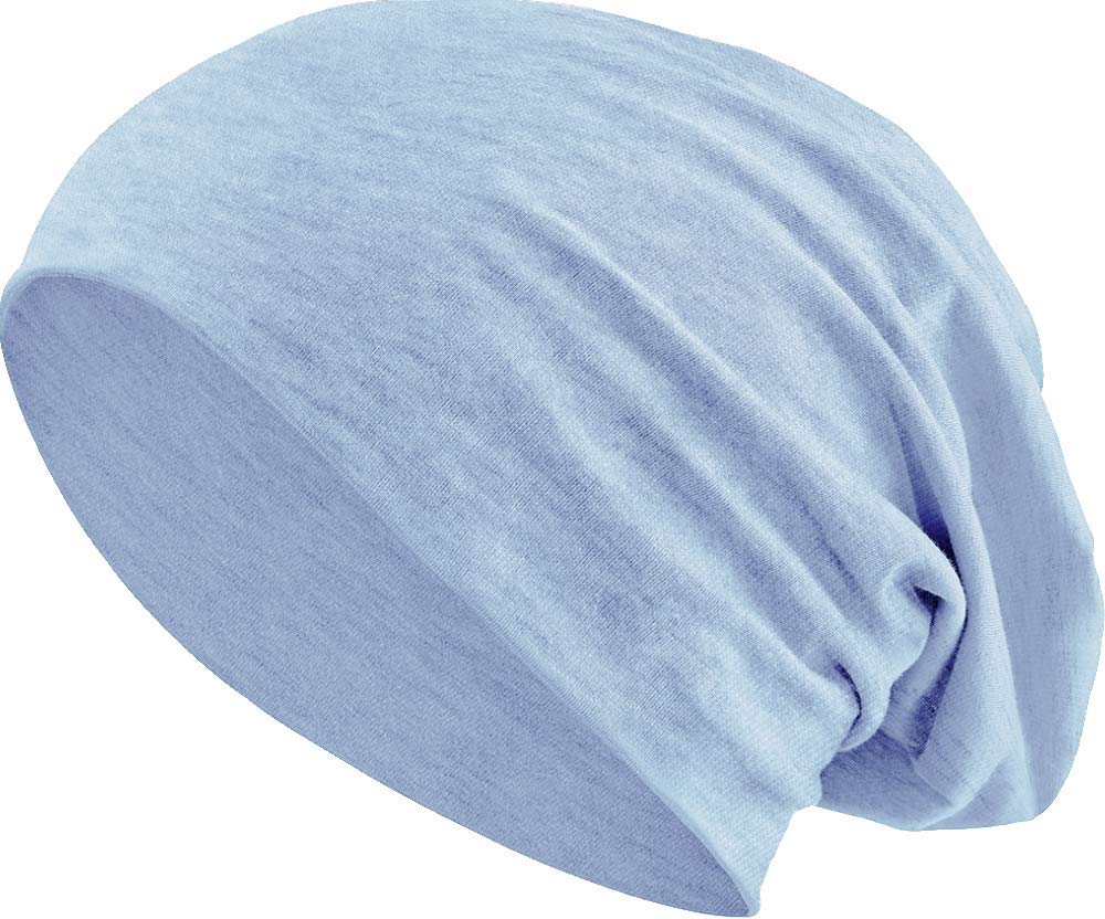 Balinco Jersey Cotton Elastic Long Slouch Beanie Unisex Hat Heather in 35 Assorted Colours (3) (Heather Light Blue)