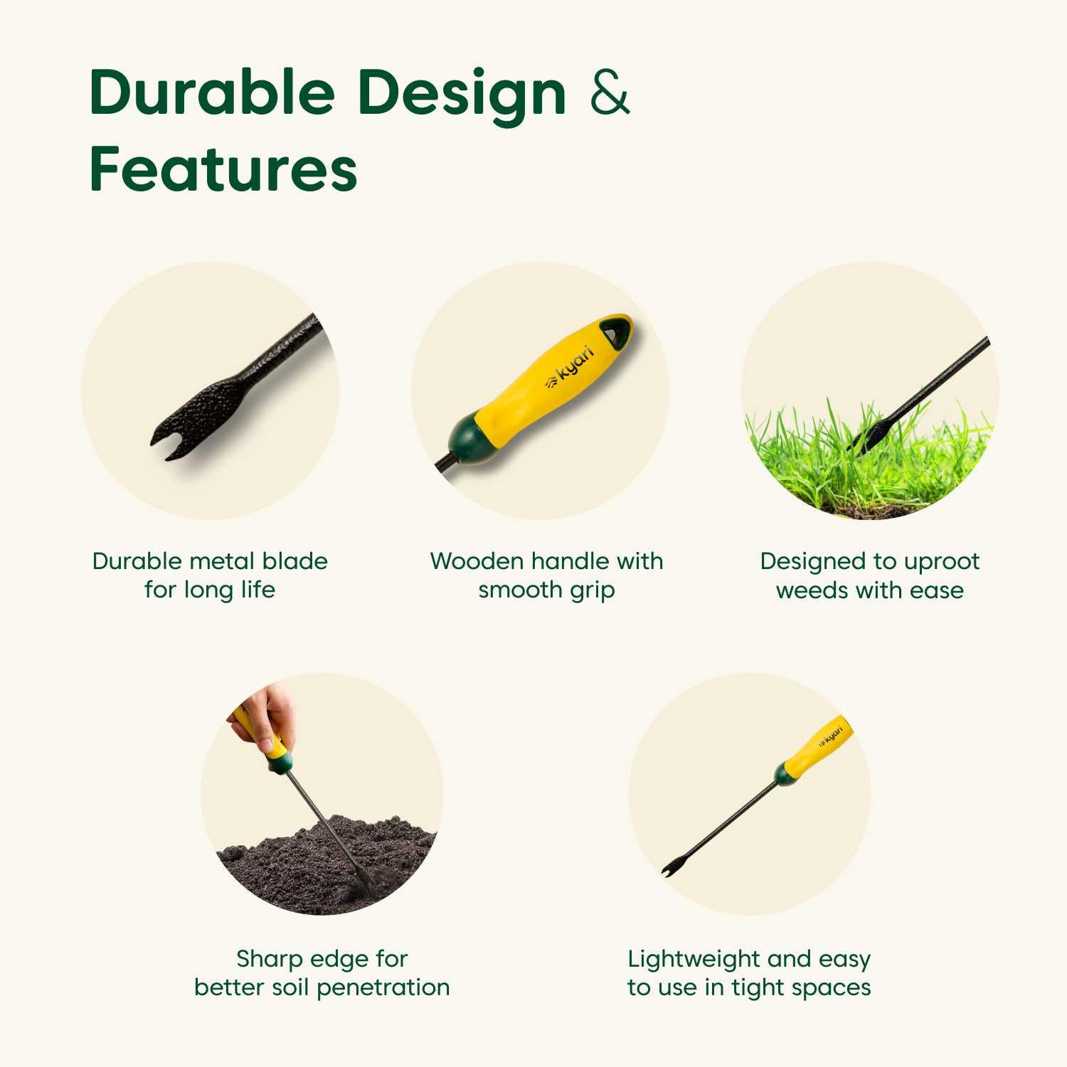 Kyari Hand Weeder for Gardening | Durable Weed Remover Tool | Mini Hand Weeder for Lawn, Garden & Home Use | Rust-Resistant, Comfortable Grip - Image 2 thumbnail