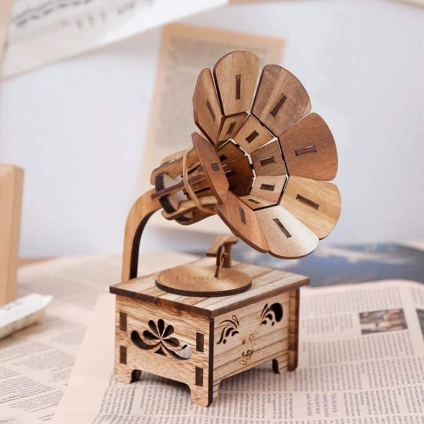 pozytywki Drewniana Pozytywka Fonograf DIY Kreatywna Drewniana Retro Pozytywka Na Boże Narodzenie Urodziny pozytywka prezent urodzinowy