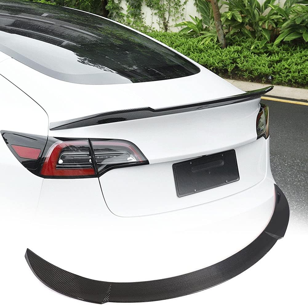 Real Carbon Fiber Rear Trunk Spoiler Fits for Tesla Model Y Sport Utility 4-Door 2019-2021 Car Spoiler Wing Performance Rear Trunk Lid Tail Car Styling Kits for Tesla Model Y Accessories