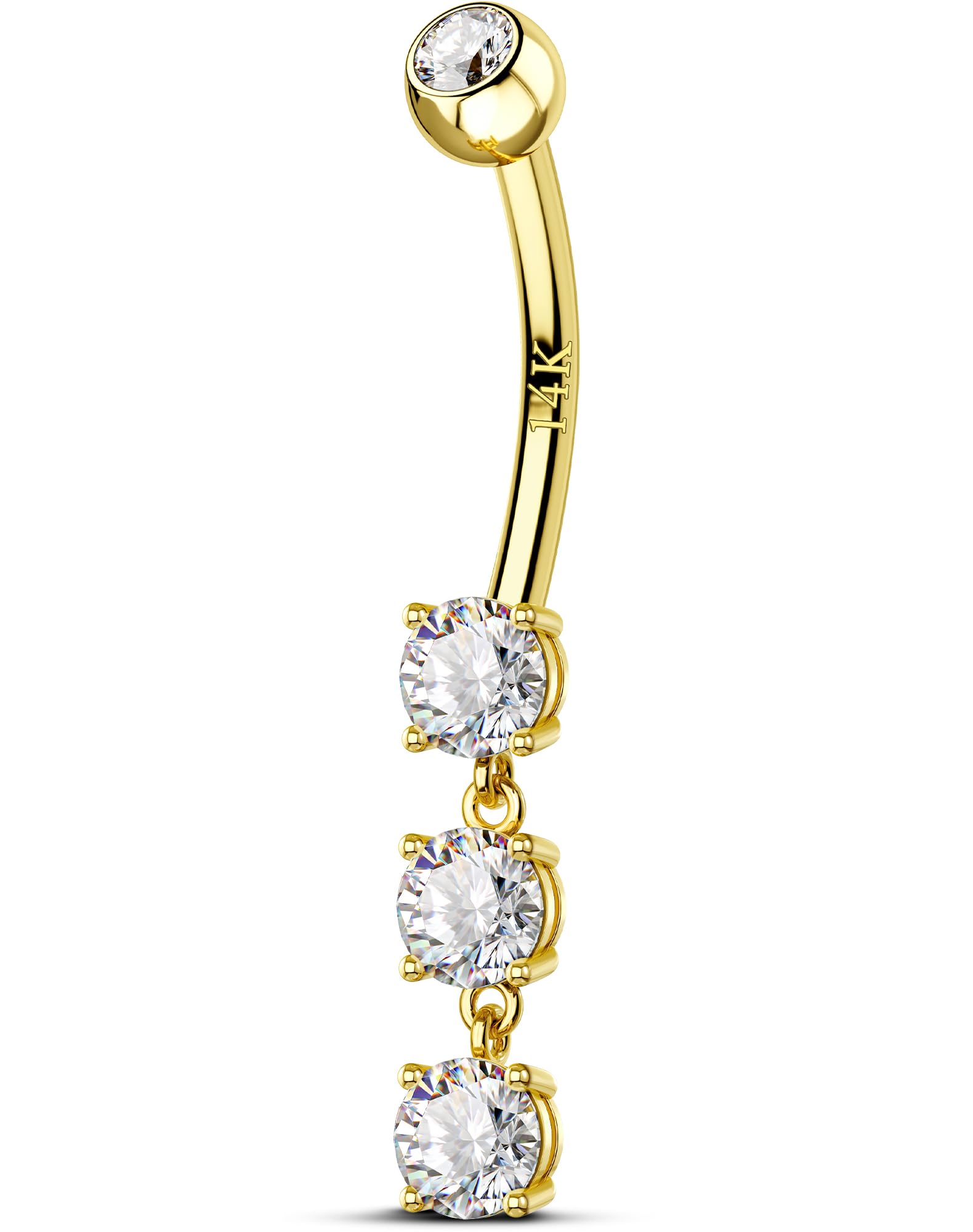OUFER Body Piercing Belly Bars 14G Navel Piercing Jewellery Dangle Belly Button Bars Navel Bar Clear CZ Belly Button Ring Gold Externally Belly Piercings